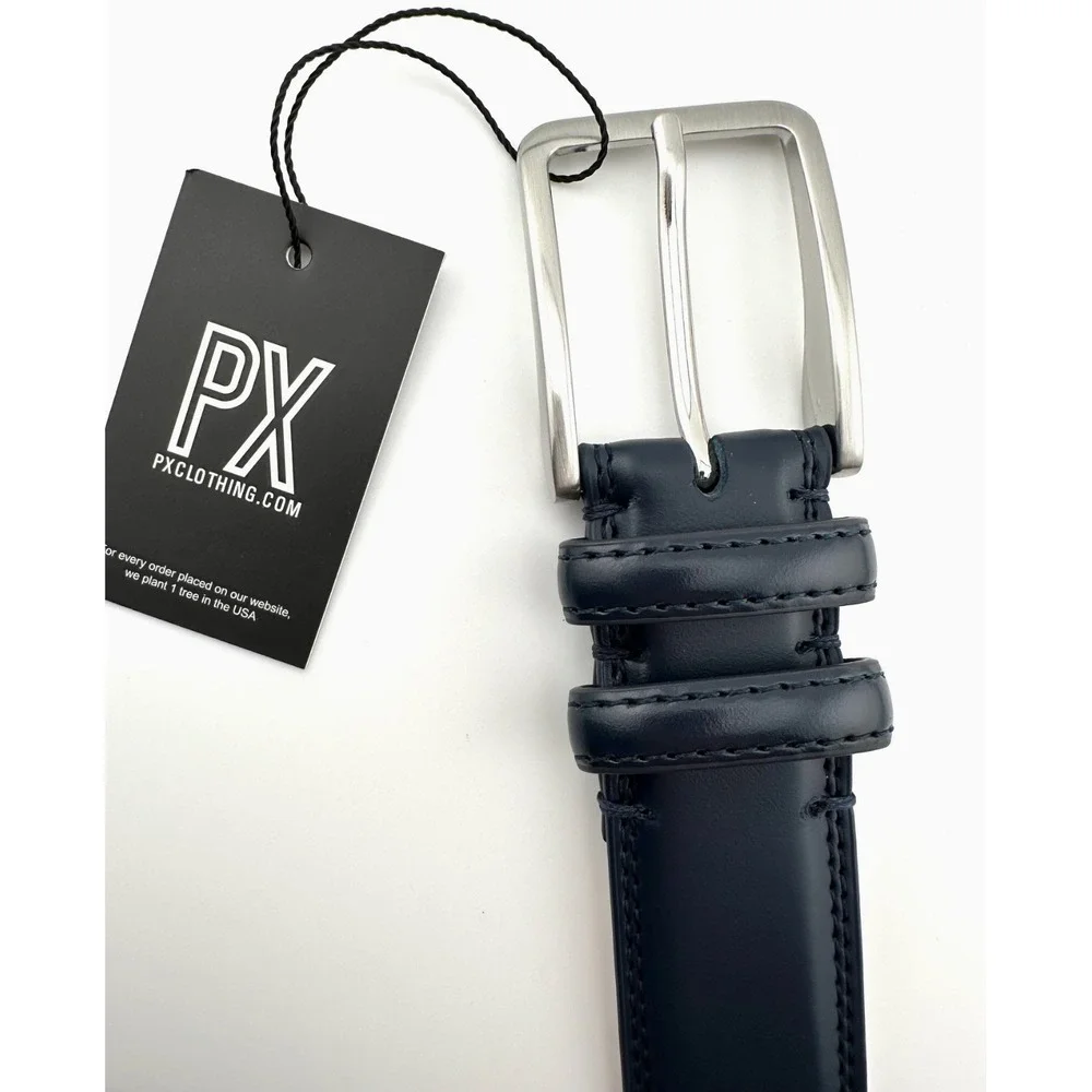PX Clothing Leather Belt Stainless Steel Buckle Dark Navy Blue Men's Size 30 NWT